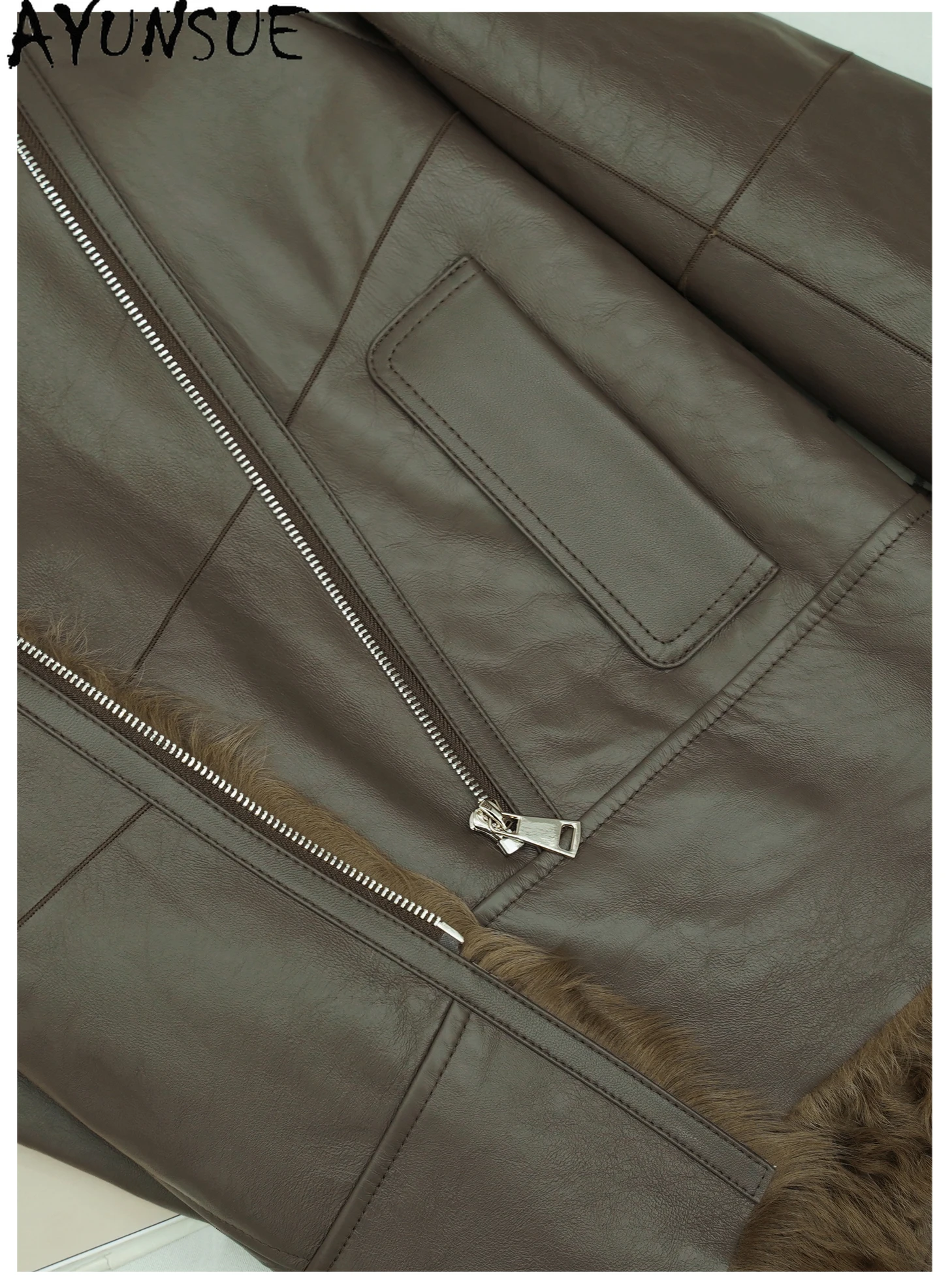 سترة من الجلد الطبيعي للنساء من AYUNSUE معاطف من فرو من جلد الغنم الطبيعي ملابس شتوية دافئة من صوف الضأن للسيدات موضة 2025 شُبانا Жenskয়া