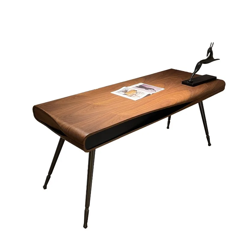 Italian-style minimalist solid wood desk, writing desk, modern minimalist walnut color office study