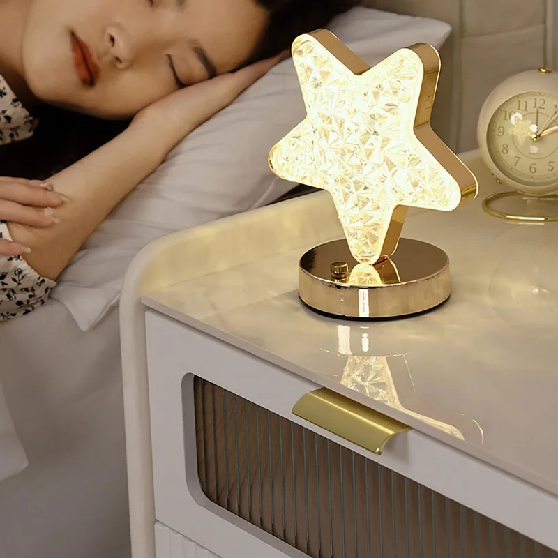 Bedroom 3-Color Touch Control Dimming Night Light Girls Room Home Decor Bedside LED Ambient Table Moon Stars Atmosphere Lamp Hot