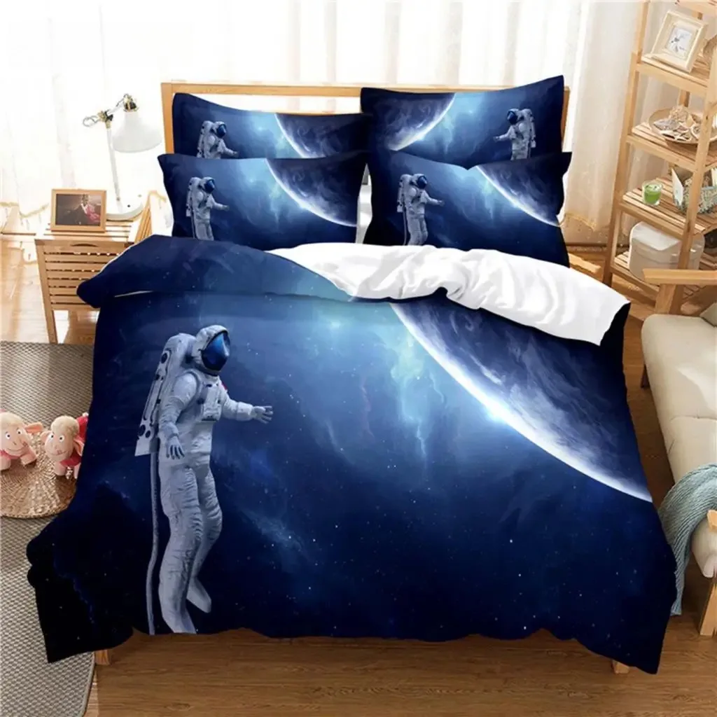 

3D Digital Printing Fashion Design Astronaut Bedding Set, Queen Size Duvet Cover Sets