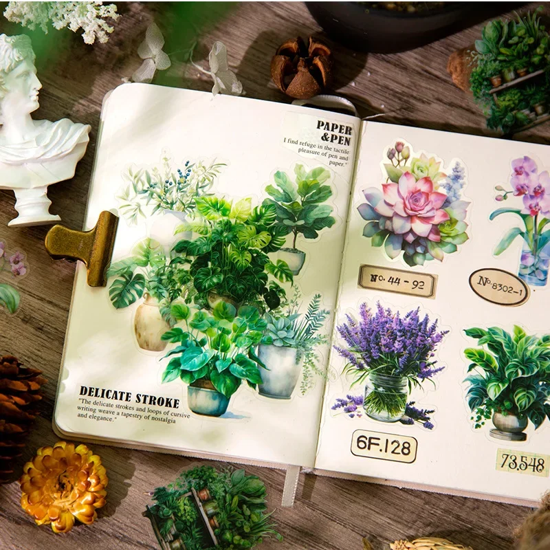 30Sheets Sticker Pack variety plant illustrated plant handbook Decoration Watercolor material Scrapbook cut Writing 150*90mm