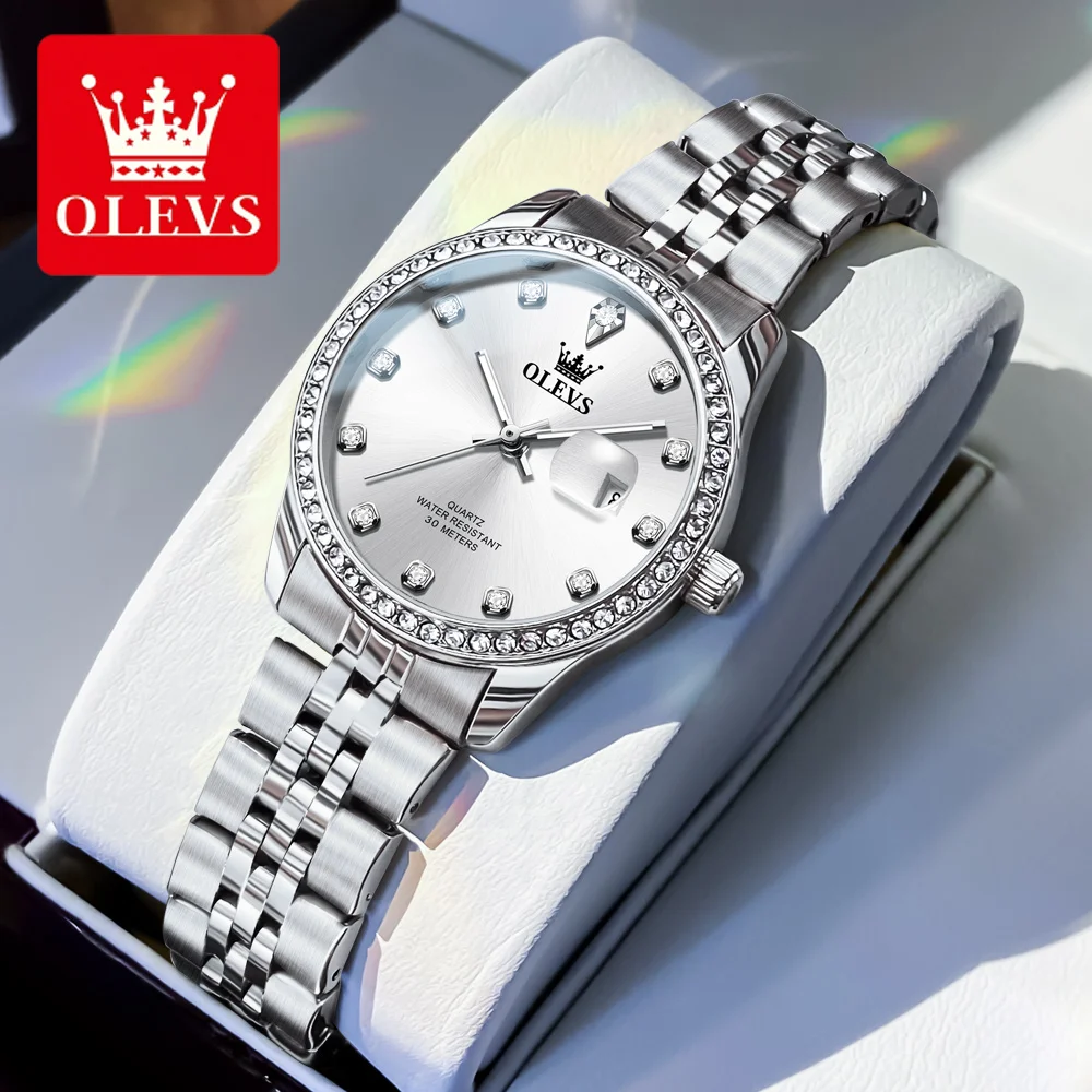 OLEVS 3629 Women Watch Luxury Original Stainless Steel Waterproof Luminous Calendar Fashion Simple Ladies Quartz Wristwatch