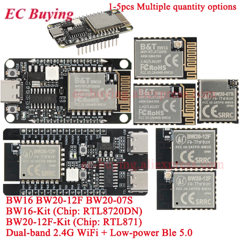 1-5Pcs BW16-Kit RTL8720DN BW16 BW20-12F-Kit BW20 RTL8711 Dual-band WiFi Bluetooth-compat Ble 5.0 Wifi Wireless Module I2C/SPI