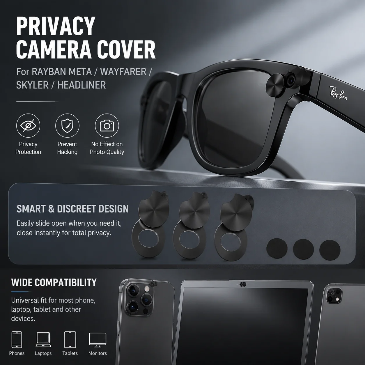 LED Light Blocking Stickers Privacy Protector for Meta Glasses Rotating Camera Privacy Cover Anti-peep Sliding Blocker for Phone