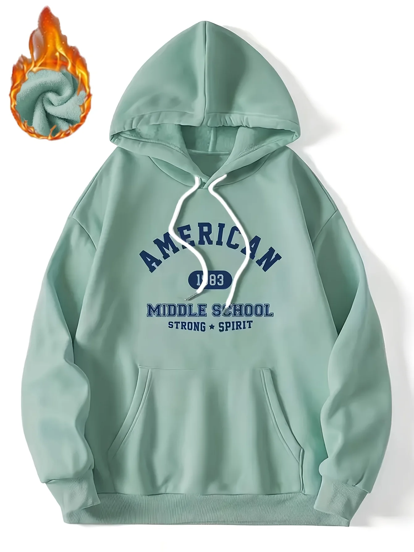 

Женская толстая толстовка с буквенным принтом, карманом кенгуру и веревкой, повседневная осенне-зимняя модель с капюшоном