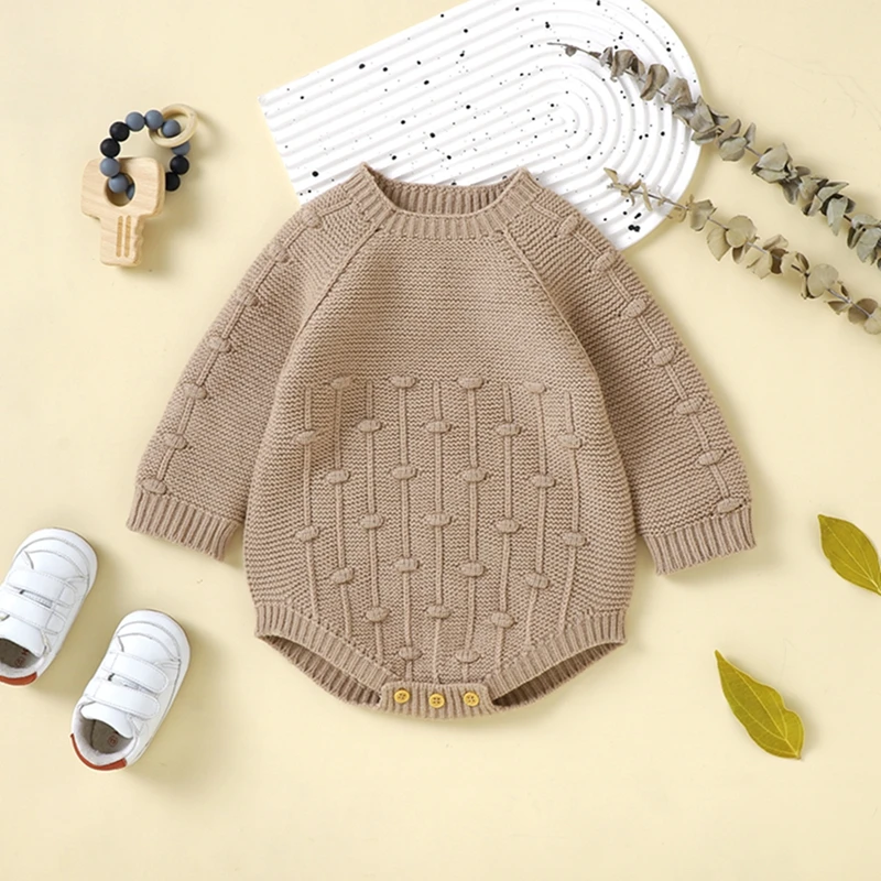 0-18Months Baby Sweater Rompers Solid Color Knitted Long Sleeve Jumpsuit for Newborn Infant Cute Fall Winter Clothes