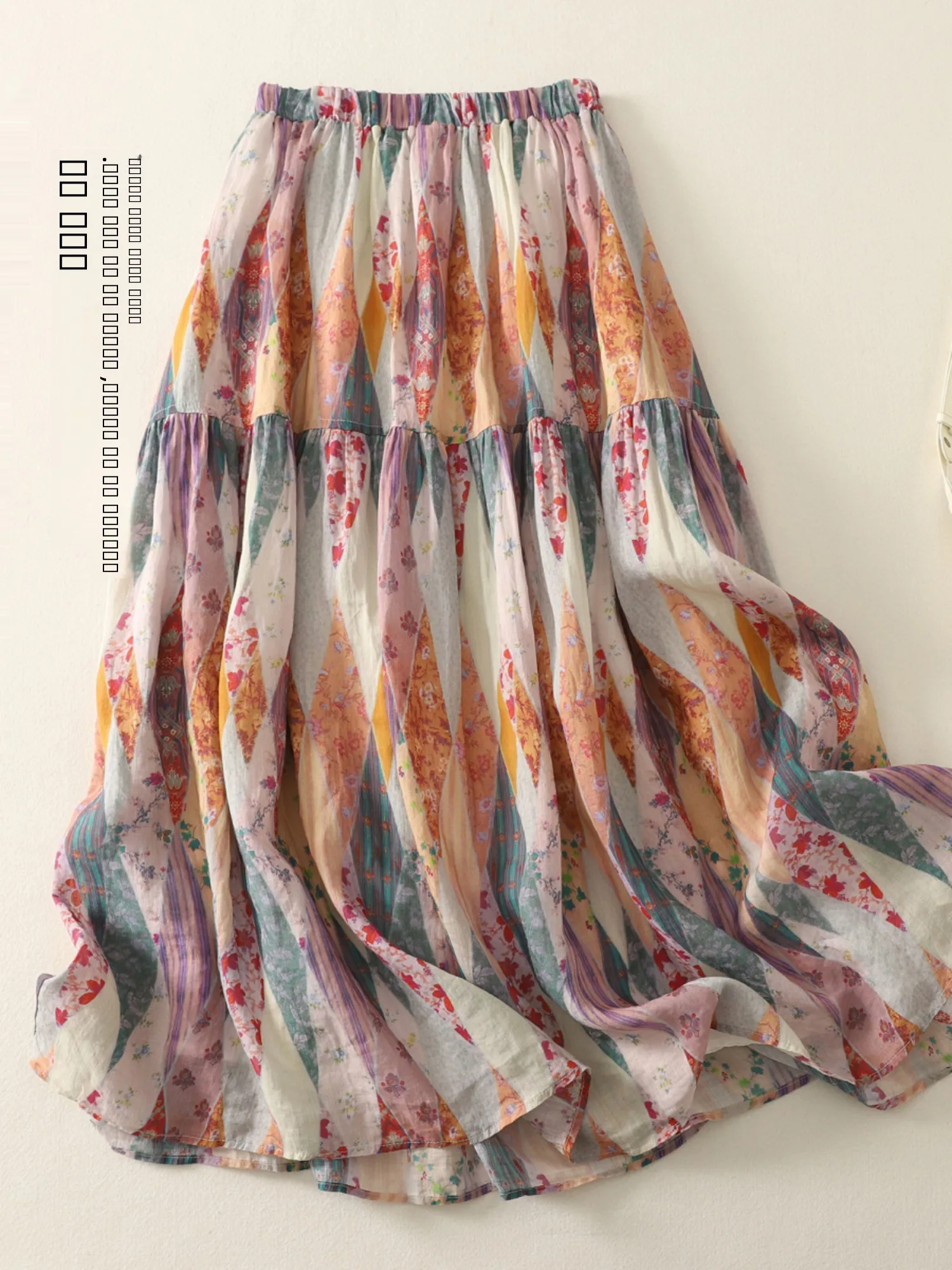 

Ретро-юбка женская летняя из хлопка и льна с принтом, двухслойная, с эластичным поясом, свободного кроя, А-силуэт, в стиле «Лесная система»