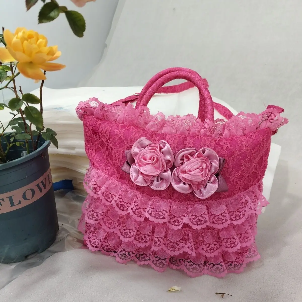

JIAERDI Retro Lace Flower Decor Tote Bag Women Gothic Ruffle Large Capacity Handbag Ladies Lolita Romantic Shoulder Bag Y2k 2025