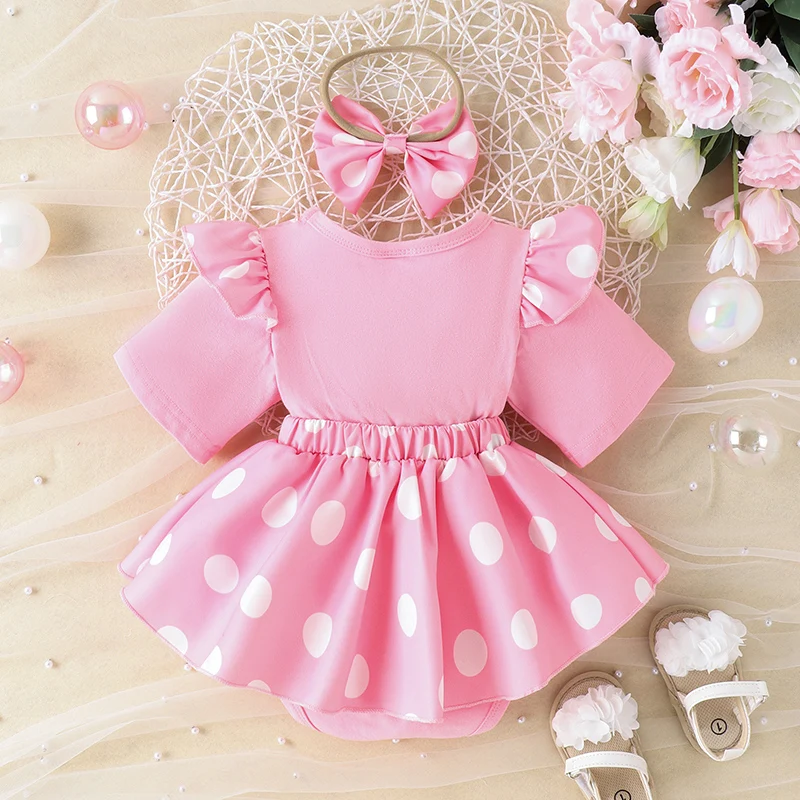 

Newborn Baby Girl Romper Dress Short Sleeve Mesh Tutu Dress Bow Tie Toddler Infant Girls Lace Mesh Jumpsuits with Headband