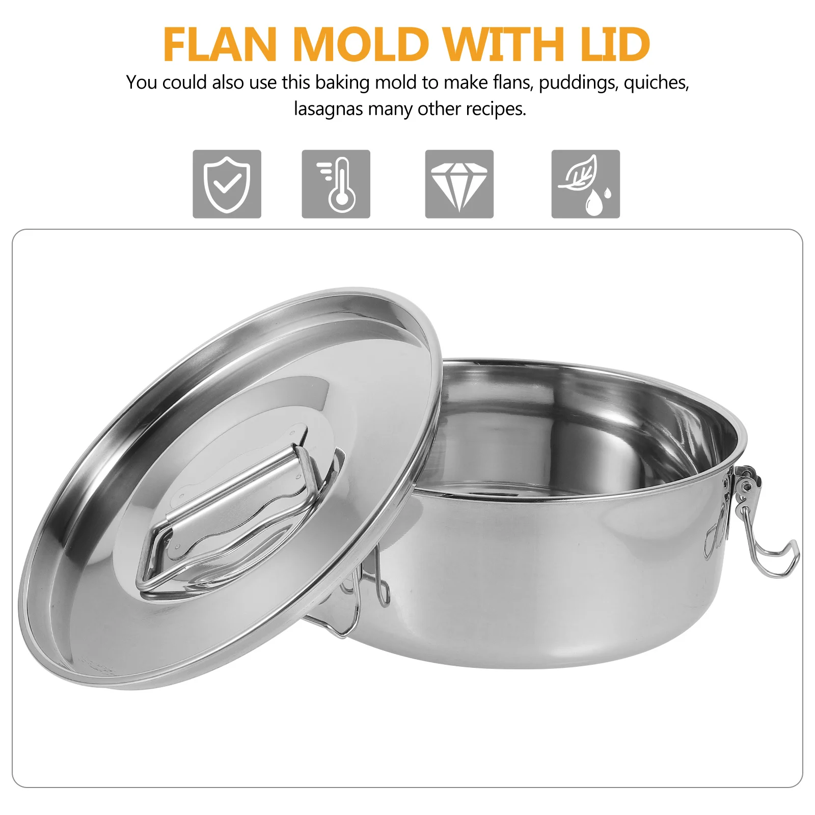 

Flan Mold Stainless Steel with Lid Multi-Use Baking Pan for Flans Puddings Steamed Vegetables Seafood Corn Kitchen Steamer