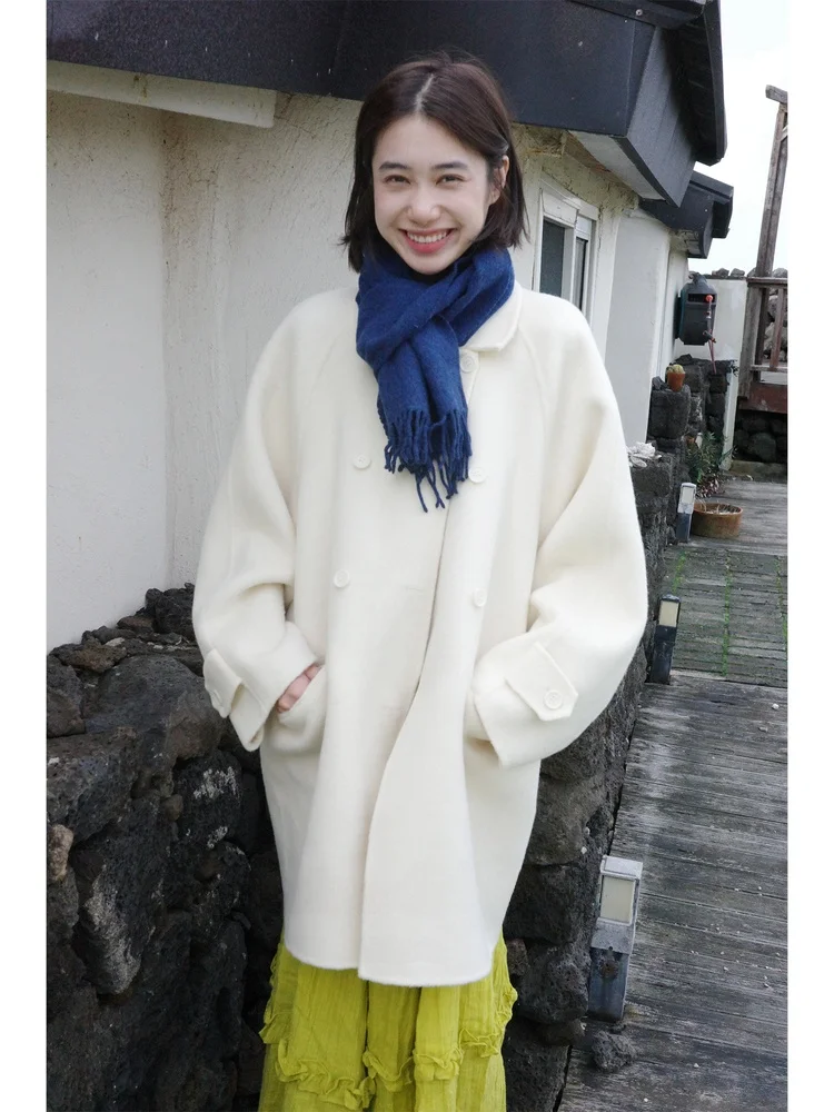 

Двубортное шерстяное пальто из двустороннего твида Good Fit, белое, We Park 'Island Moonlight', универсальный дизайн Sli