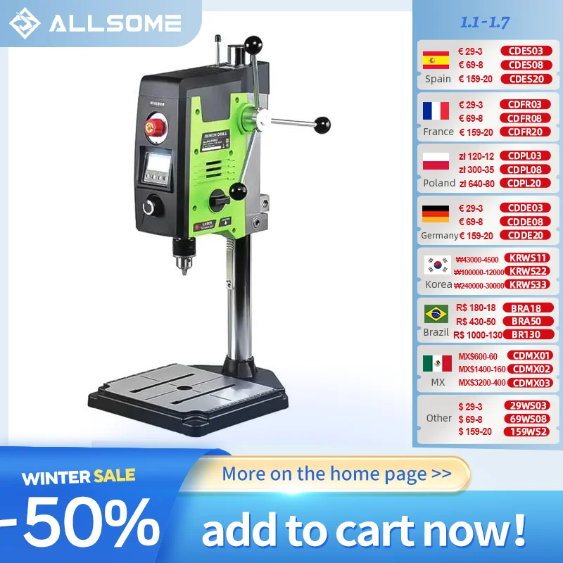 ALLSOME 6-Speed 800W Benchtop Drill Press Drilling Machine BG-518801