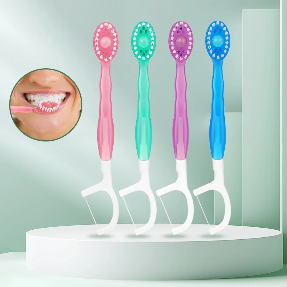 

4PCS Disposable Toothbrush Exploded Bead Adult Cleaning Toothbrush Portable Travel Tooth Brush With Dental Floss Tongue Scraper