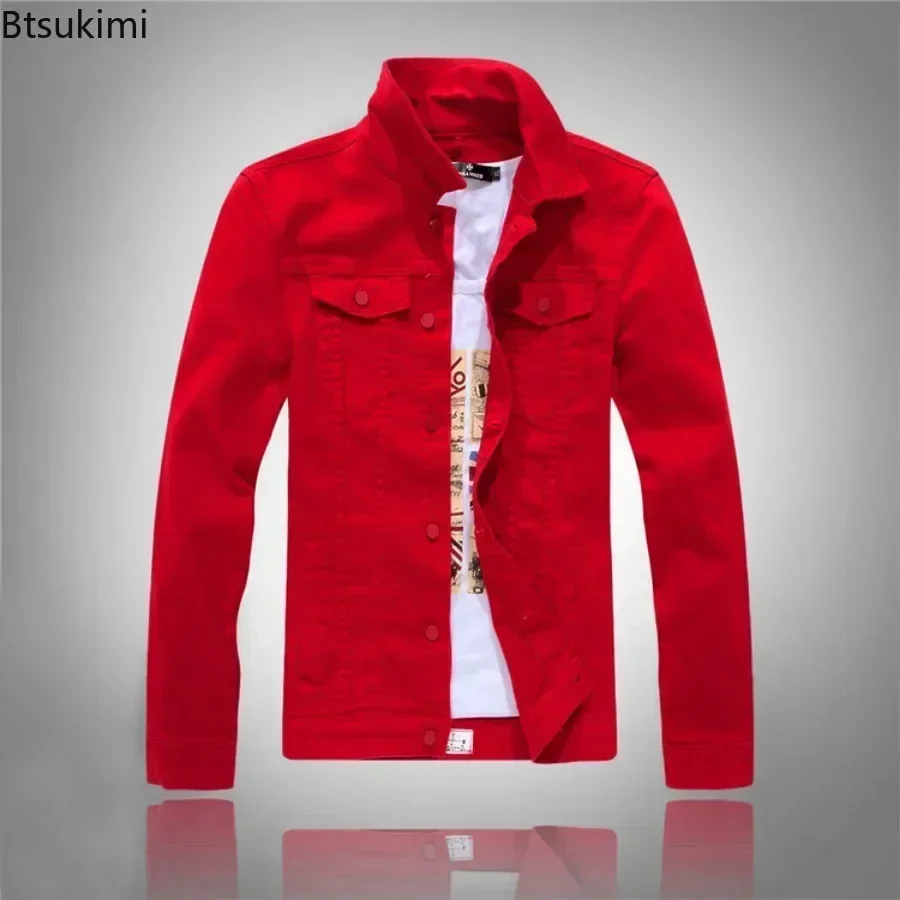 2025 Męska kurtka jeansowa Wiosna Jesień Mężczyźni Slim Denim Jacket Solid Long Sleeve Casual Outerwear Kurtka dla mężczyzn M-4XL