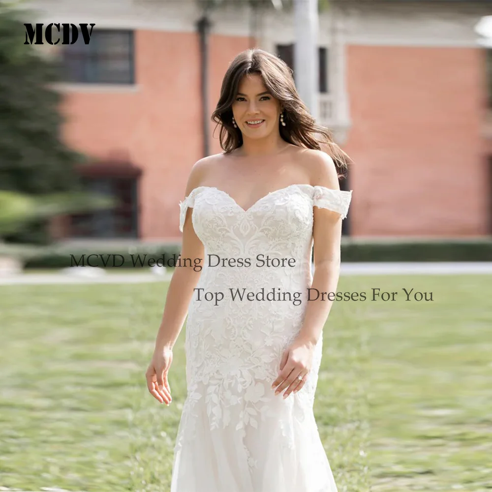 MCDV Customized Lace Wedding Dresses For Large Women Mermaid Off Shoulder Applique Robe De Mariage Bridal Gowns 2026 Customized