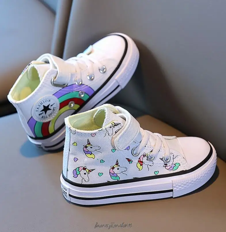 Cartoon Children High-top Canvas Girls Quality Fabric School Shoes Boys Fashion Sneakers Spring Autumn Outside Travel Canvas