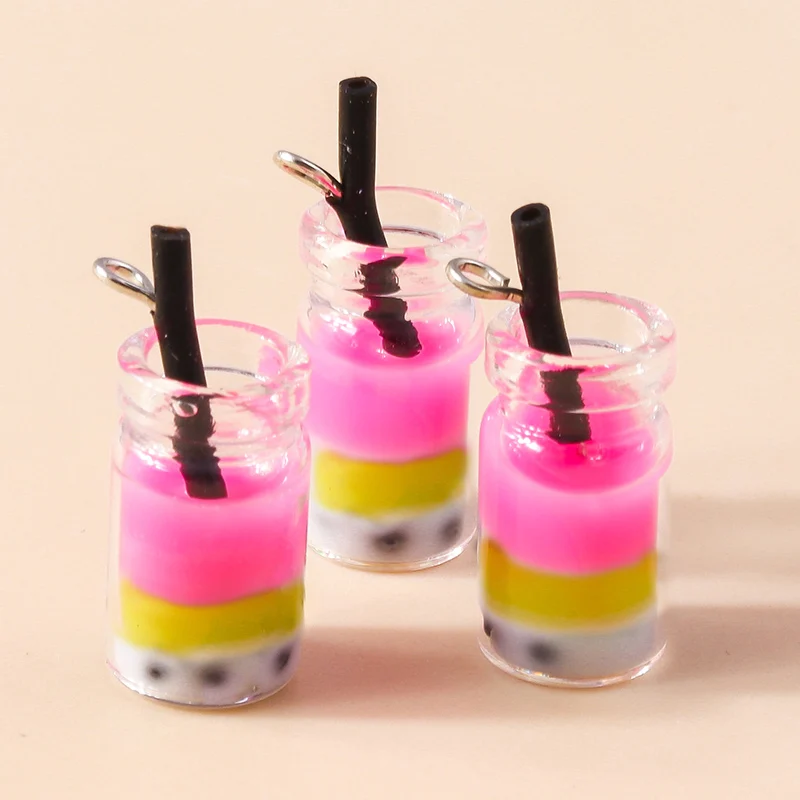 10pcs Cute Beverage Drinks Bubble Tea Charms Pendants for DIY Dangle Earrings Bracelet Necklace Pendants DIY Jewelry Accessories