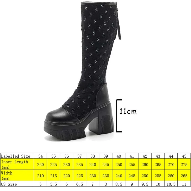 Fujin 11cm Denim Synthetic Platform Wedge Summer Women Ankle Knee High Booties Fashion Clip Toe Hollow ZIP Leisure Sandals Shoes