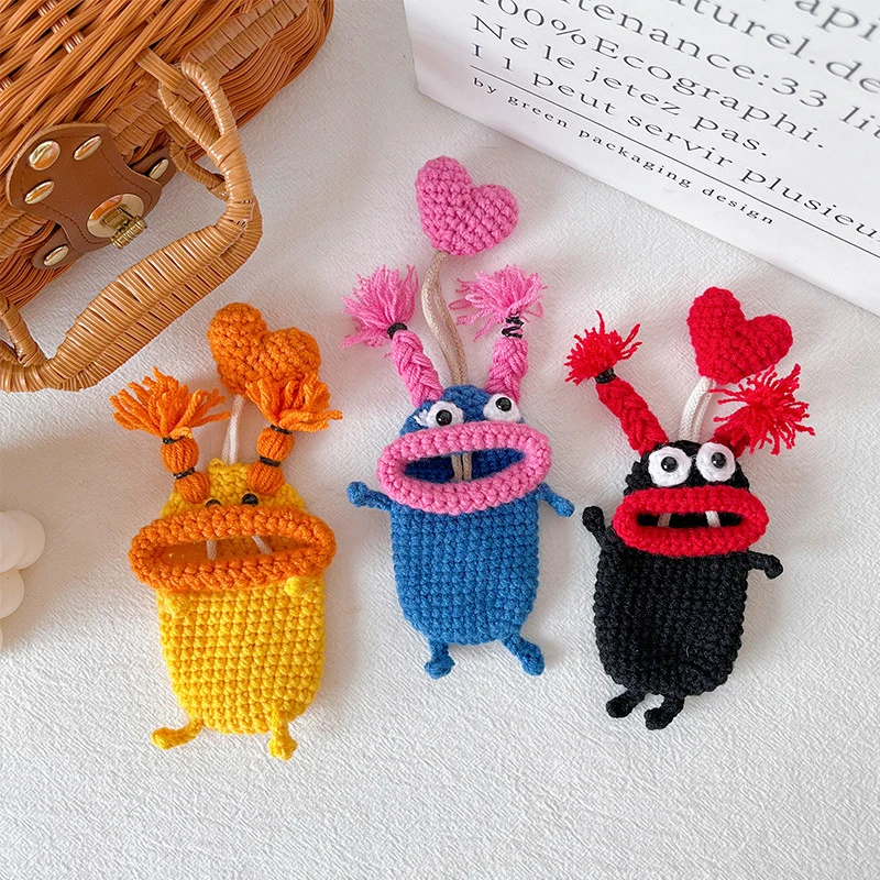 Creative Cute Cartoon Car Key Pack Sausage Mouth Knitting Wool Car Pendant Big Mouth Monster Key Case Chain