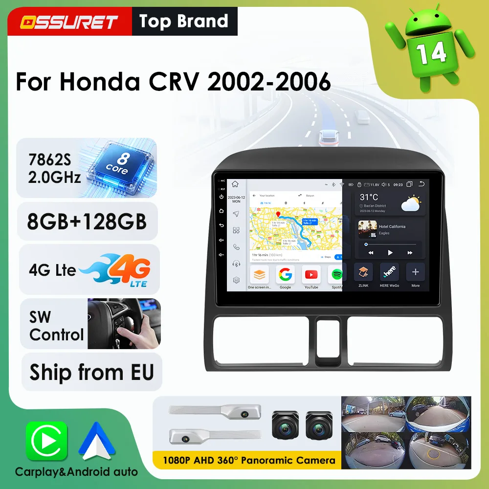 2Din Android Auto Autoradio für CR-V II CRV RD 2002 2003 2004 2005 2006 Multimedia-Videoplayer DSP RDS Wireless Carplay für Apple GPS Navi Stereo 7862 4G Wifi Bluetooth Smart Screen