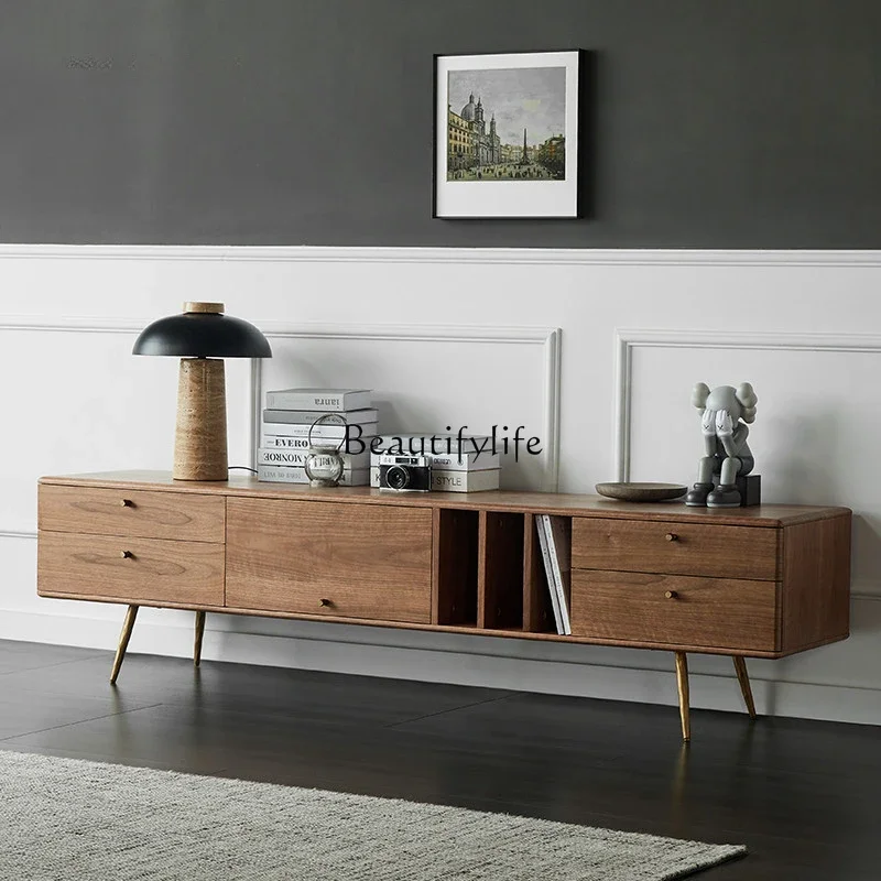 

FG11Nordic Light Luxury TV Cabinet Modern Minimalist Living Room Small Apartment Combination Solid Wood Floor Cabinet