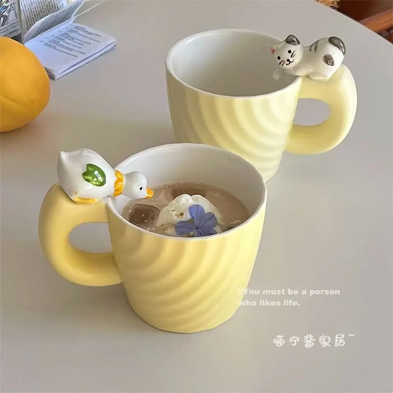 Ceramic Coffee Mug Cartoon Duck Cat 3D Creative Water Cups Couple Office Afternoon Tea Cup Student Dormitory Cup Drinkware