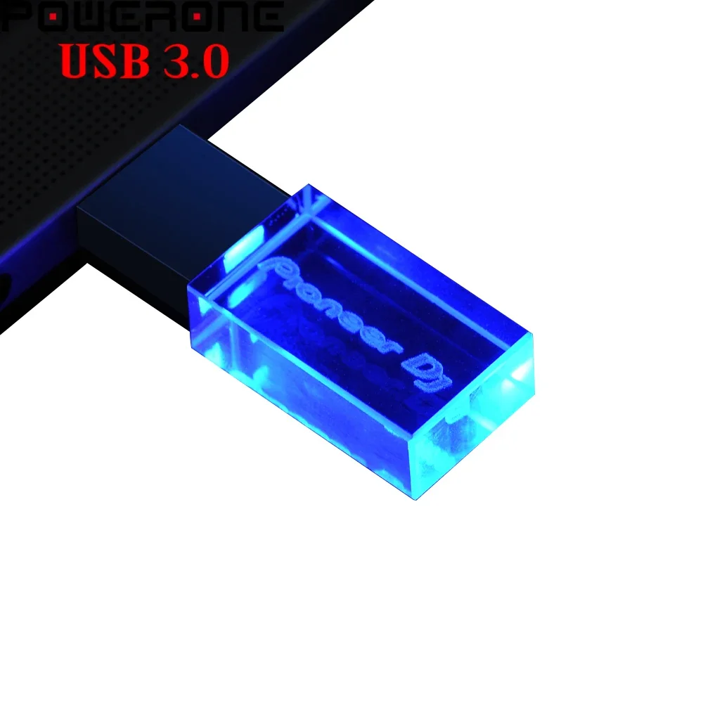 Pioneer DJ USB 3.0 Flash Drive 128GB Colorful LED Crystal Pen Drive 64GB High Speed Creative Gift Memory Stick 32GB 16GB 8GB 4GB