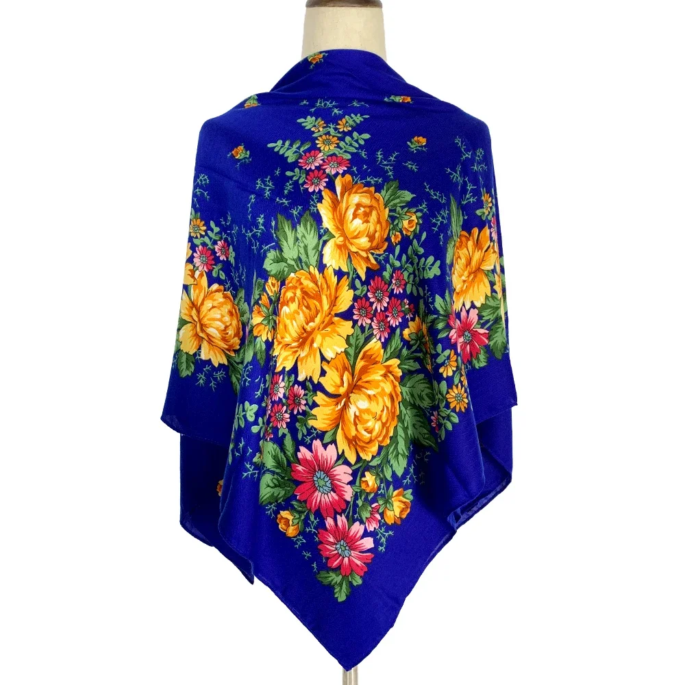 Russian Style Floral Print Square Scarf Women Luxury Flower Printed Shawls and Wraps Lady Bandana Travel Sunshade Shawl Bufanda