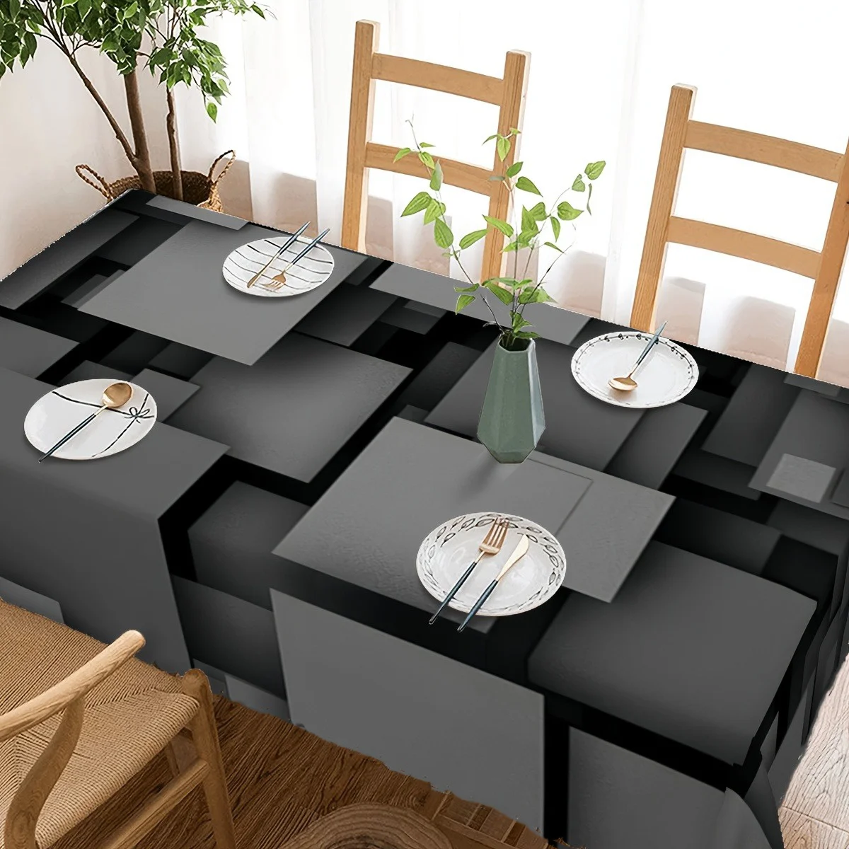 Waterproof Tablecloth Runner for Dining Table Modern Geometric Gray Slate Kitchen Decor Easy Clean Dining Surface Protector
