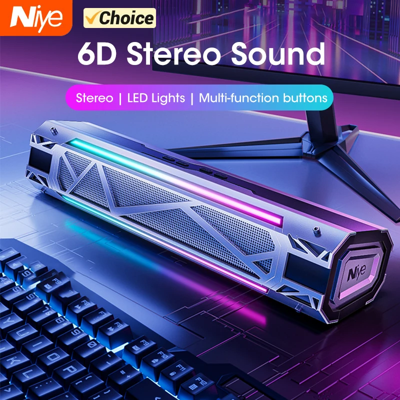 6D Computer Speakers Bluetooth 5.3 Wired Loudspeaker Surround Soundbar Speaker Stereo Subwoofer Sound bar for Laptop Notebook PC