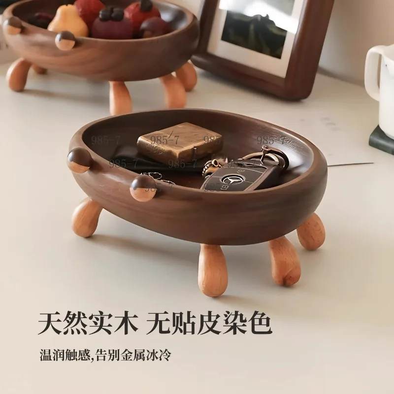 Tall Solid Wood Fruit Plate, Japanese Style Crab Shape Storage Tray for Dried Fruit & Snacks