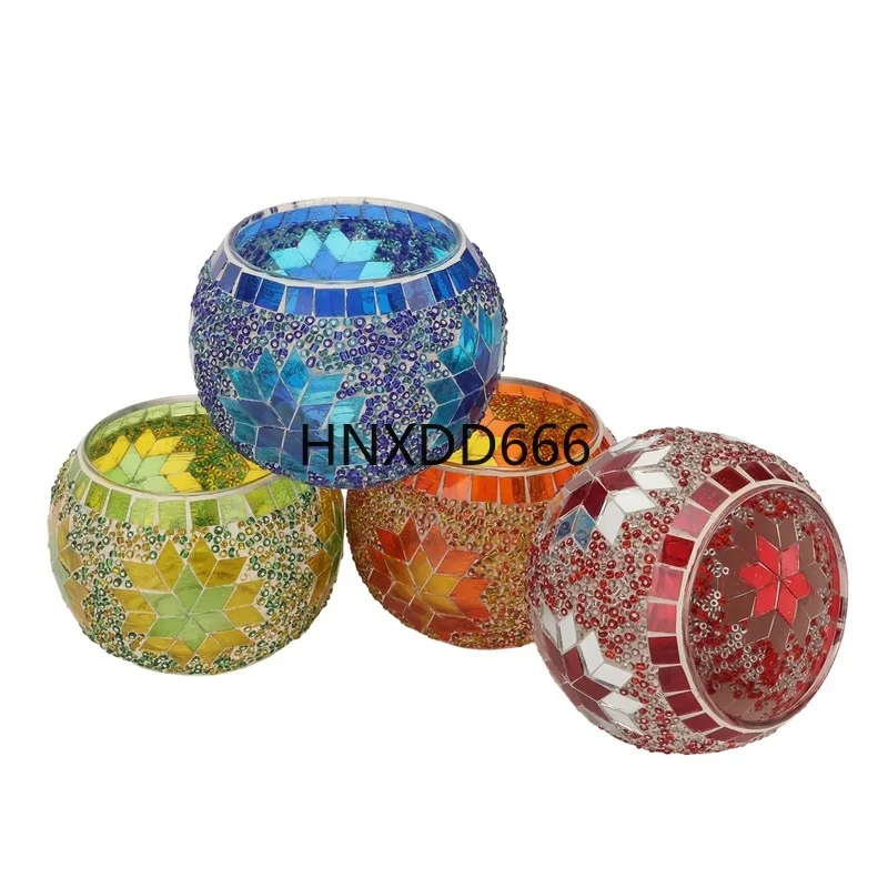 

4pcs Colorful Mosaic Glass Candle Holders for Romantic Table Decoration at Home, Bar, Dinner, or Anniversary