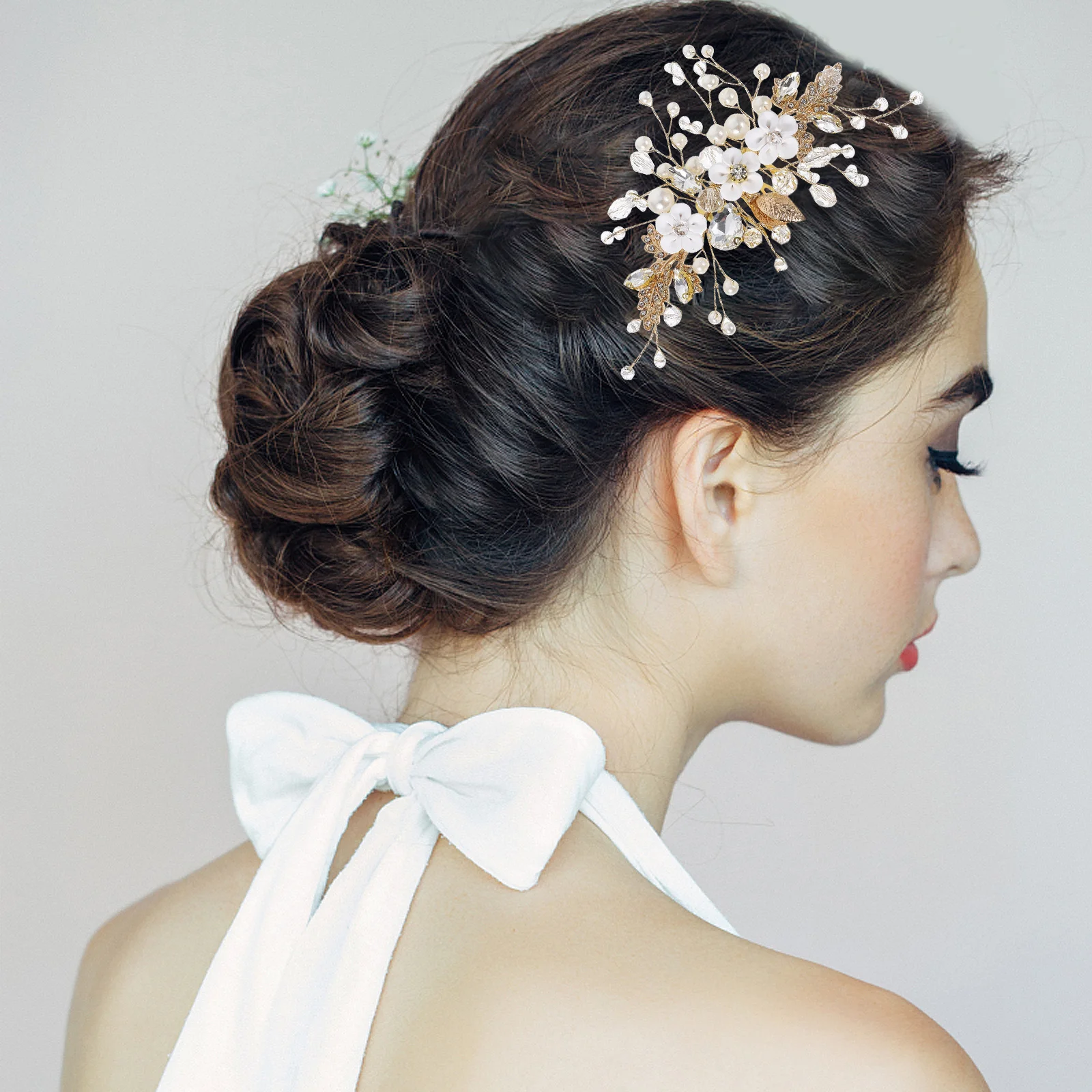 

Bridal Headpiece Handmade Artificial Flower Beaded Rhinestone Hair Comb Wedding Hair Accessory Bride Bridesmaids