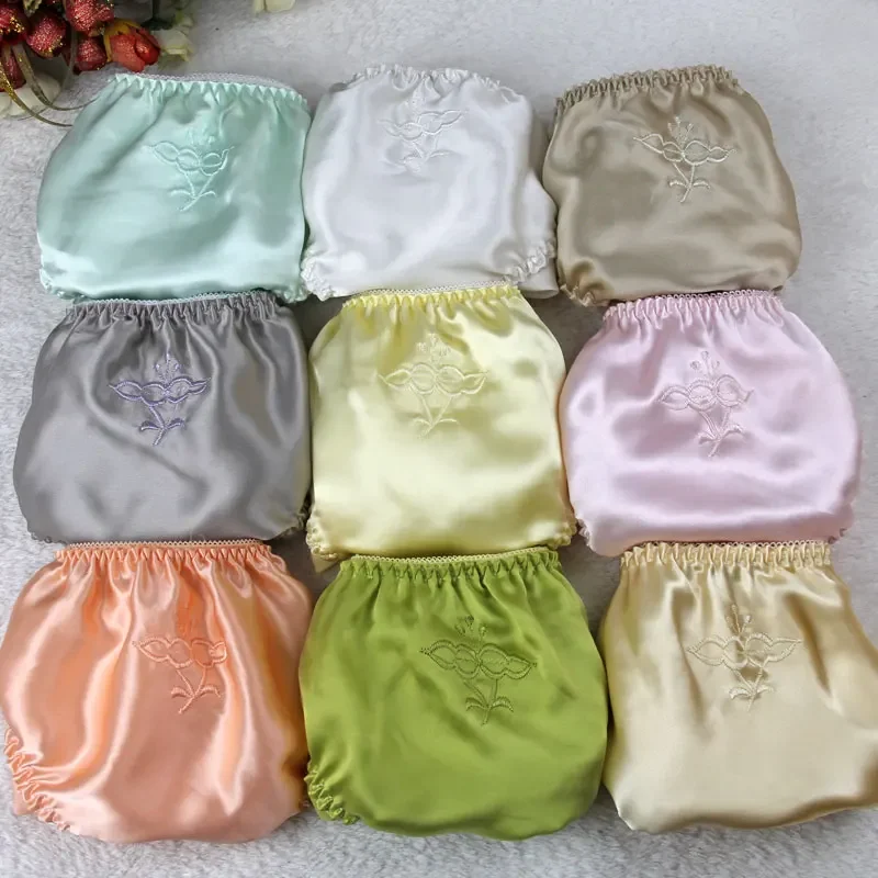 3pcs/lot Women Silk Satin Panties Female Floral Embroidery Underwear Pack Ladies Knickers Briefs
