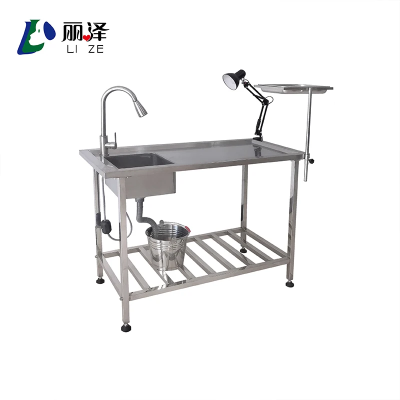 

PET 304 Stainless Steel Veterinary Operating Table with Washbasin and Faucet Animal Anatomy Table for Pet Hospitals