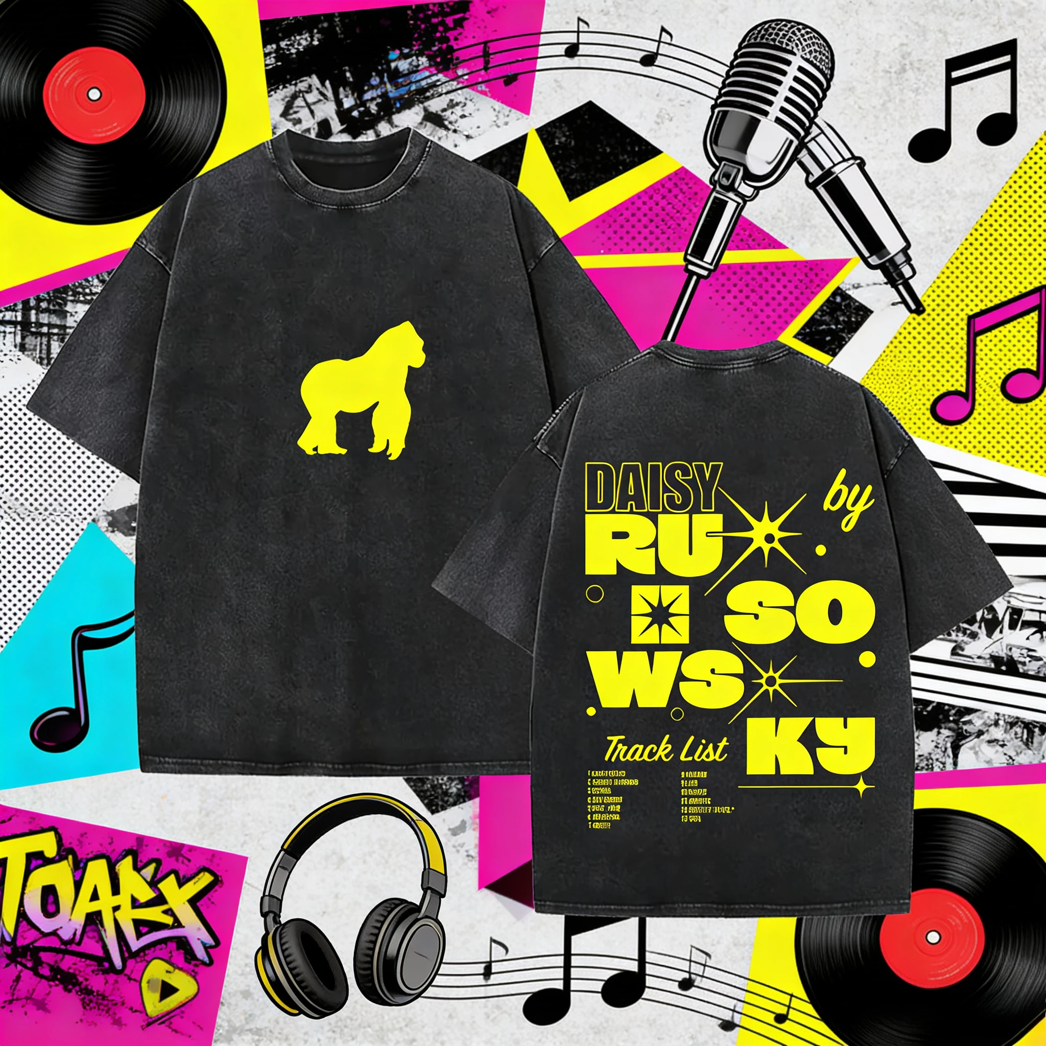 

Лето 2025 г., футболки в стиле ретро Rusowsky Daisy Tour для любителей, мужская мода, хлопковая свободная повседневная рубашка в стиле хип-хоп с короткими рукавами