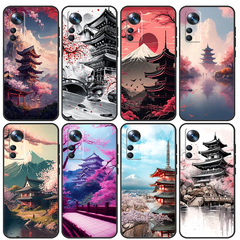 Japanese Art Temple Sakura Case For Xiaomi 13 13T 12T 11T 12 Lite 14 Pro 12X POCO F5 Pro X5 X3 M5 X4 F3 F4 C65 Cover