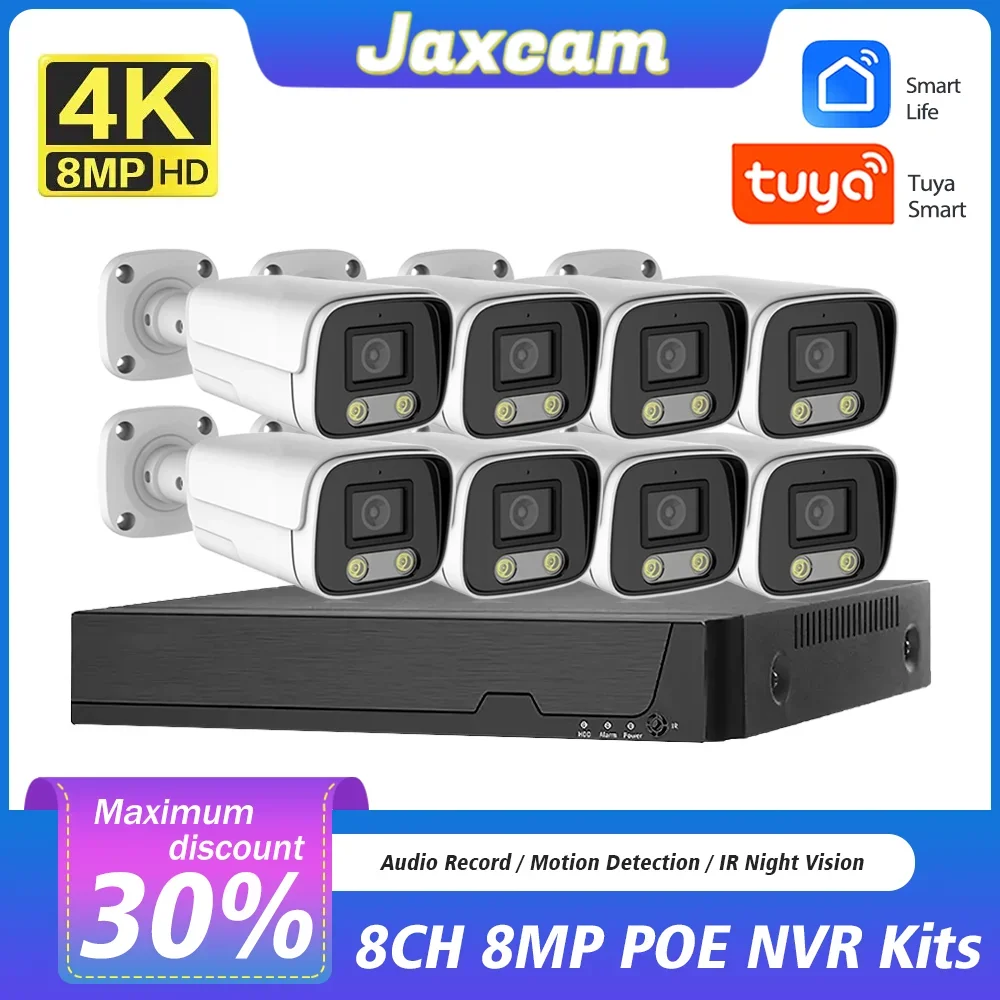 Tuya inteligente 8ch 4k 8mp 5mp h.265 kit de vigilância de vídeo poe nvr gravador de detecção de movimento para câmera ip sistema de caixa de metal