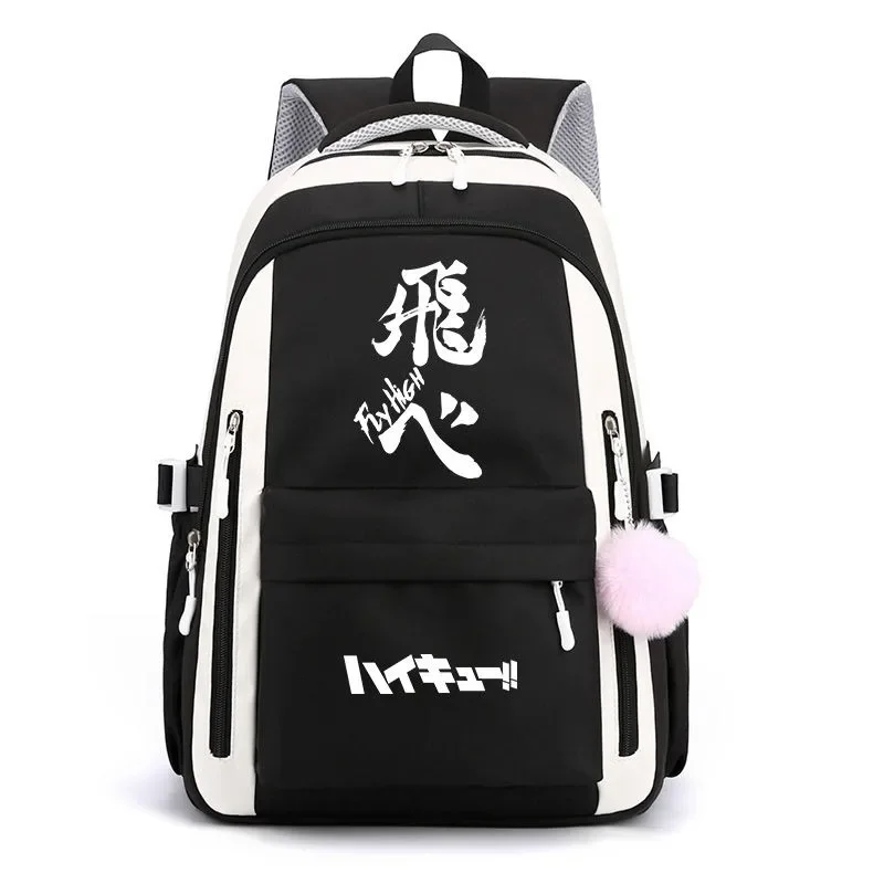 Breathable mesh, 30×42×23cm Black Blue Pink Purple, Haikyuu, Student Kids Teens School Bags, Anime Backpacks Girls Boys