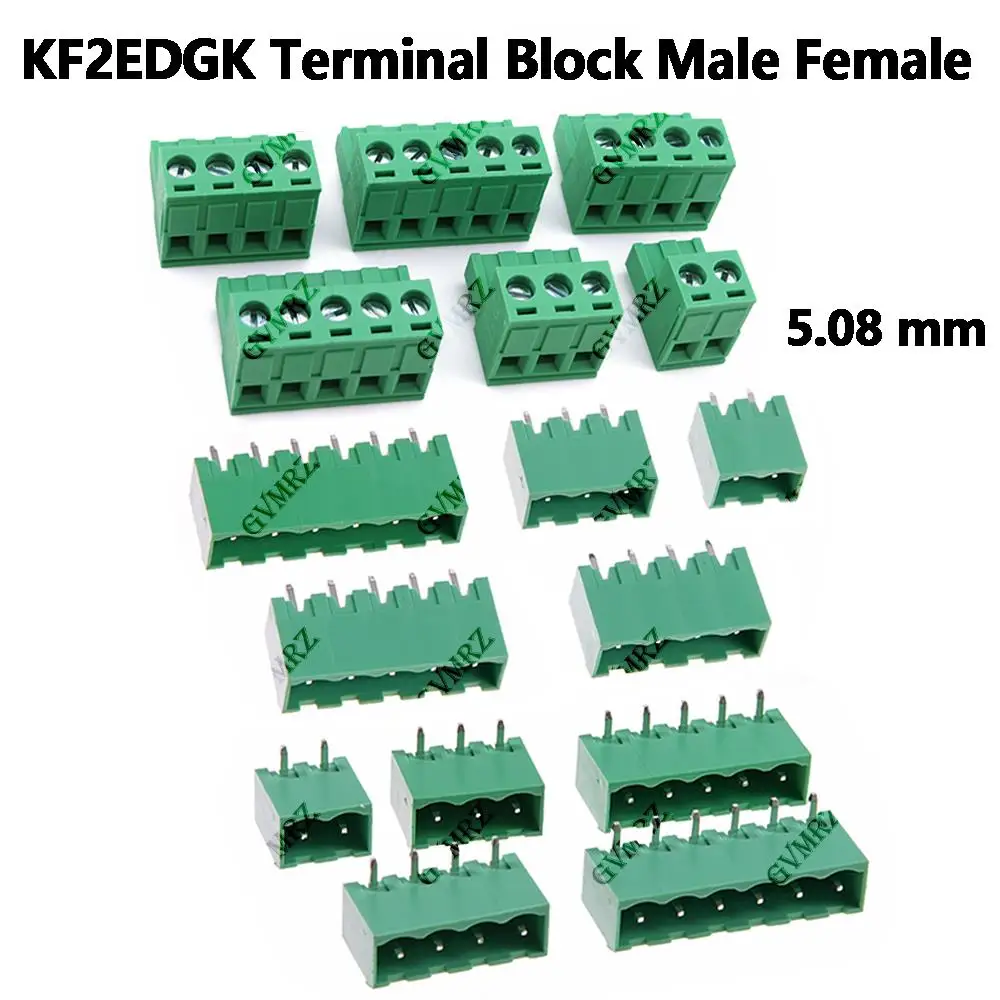 5Set/lot 7P 10P 12P 4P KF2EDGK Terminal Block Male Female 5.08 mm Plug-in Seal PCB Connector 2EDG PCB 2P 3P 8P 9P 5P 6P HJXRHGAL