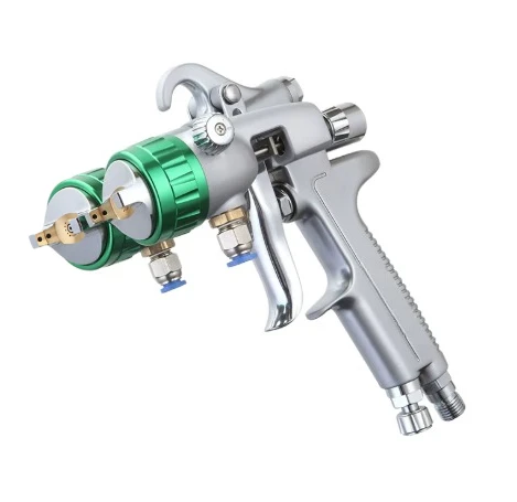 Dual Head Pneumatic Sprayer PT-29 with 1000ml Pot, 4.0MPa Air Pressure Spray Gun 1.3mm Nozzle 8-12cfm for Coating