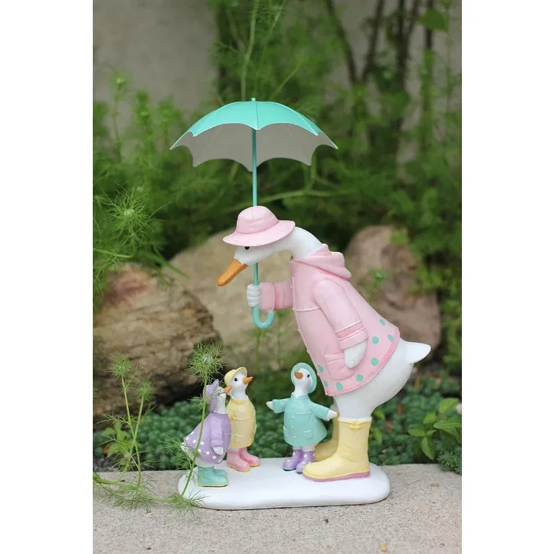 Duck Family White Animal Sculpture, Resin Crafts Miniatures Figurine, Pastoral Cute Garden, Balcony Decoration