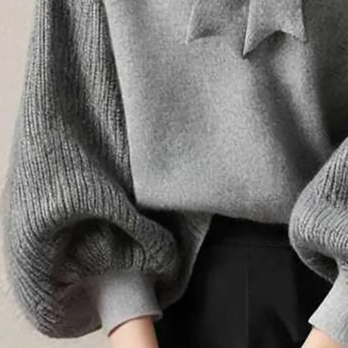 เสื้อไหมพรมถักทรงวีคอแบบญี่ปุ่น พร้อมโบว์ผูกคอ ลายโคมไฟ สำหรับผู้หญิง แฟชั่นฤดูใบไม้ร่วง ฤดูหนาว สินค้ามาใหม่ อุ่นสบาย ผลิตจากโพลีเอสเตอร์...