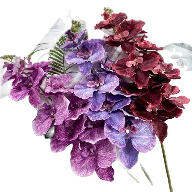 5Pcs Faux Vanda (9 Heads/Piecce) Wedding Floral Accessories Decoration Material Artificial Single Stem Autumn Orchid