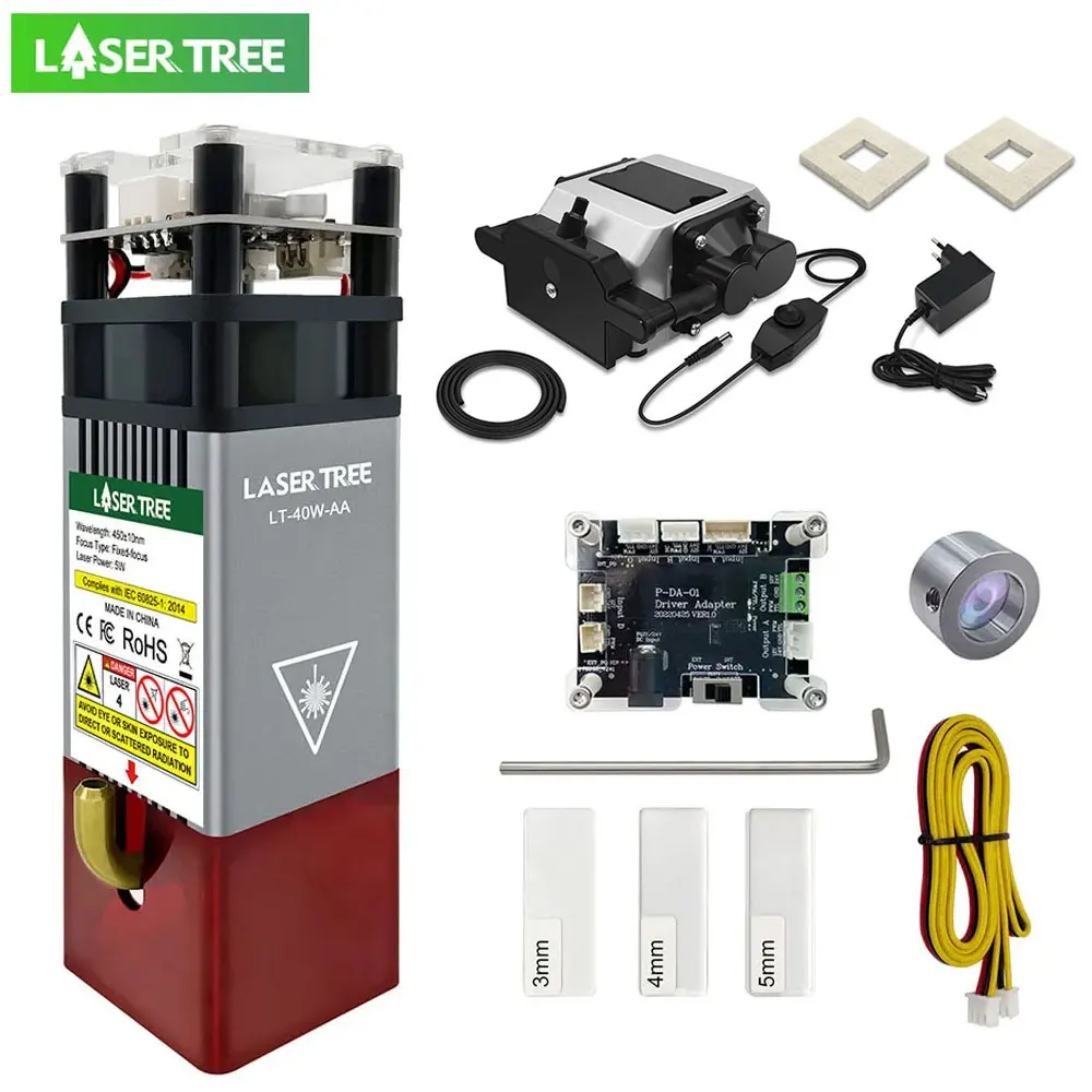 LASER TREE 5W Głowica laserowa o mocy optycznej 450nm Niebieskie światło TTL z modułem wspomagania powietrza do grawerowania laserowego CNC Narzędzie do grawerowania i cięcia
