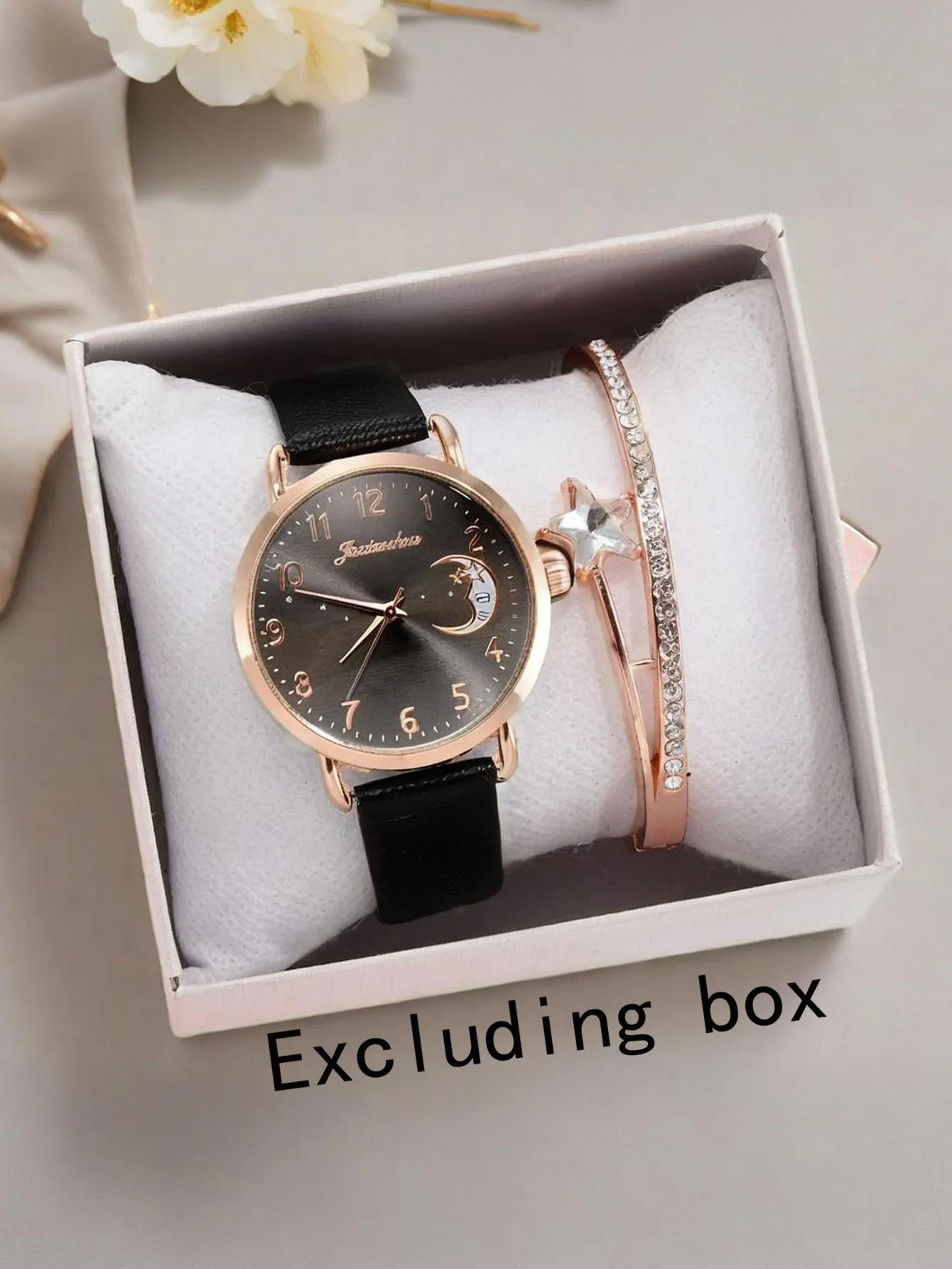 

2pcs/set New Women's Personalized Bracelet Set Moon Pattern Digital Dial 2pcs Fashion Quartz Women's Watch