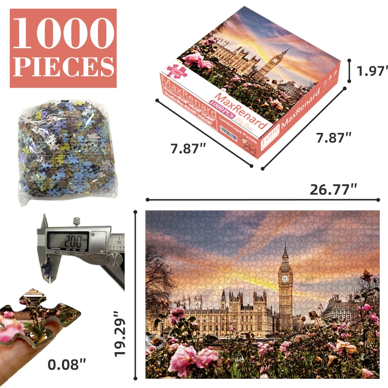 MaxRenard Jigsaw Puzzle 1000 Pieces for Adults London Big Ben Home Wall Deco Environmentally Friendly Paper Christmas Gift Toy