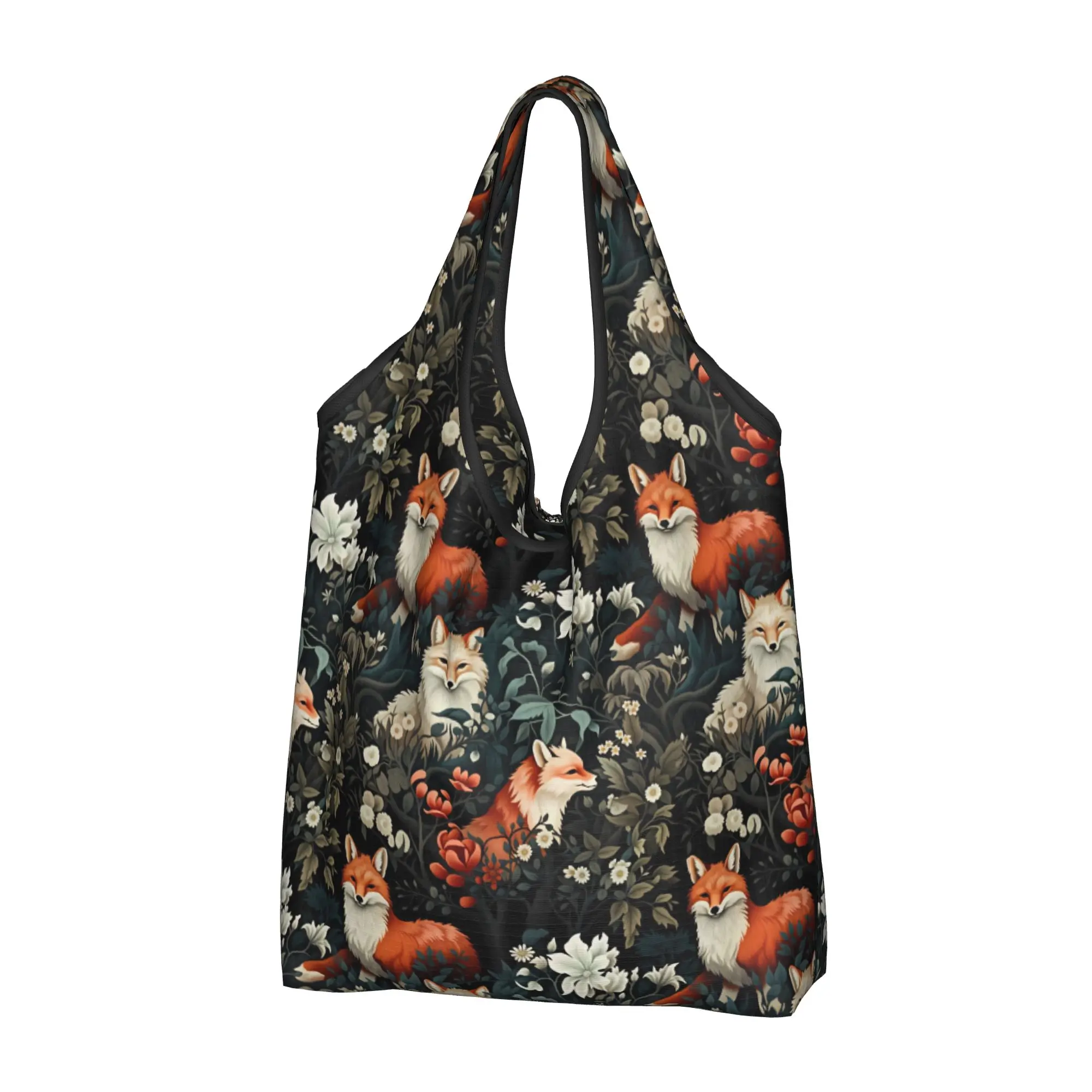 Custom William Morris Fox woodland French Chic Shopping Bag Women Portable Big Capacity Grocery Floral Retro Tote Shopper Bags