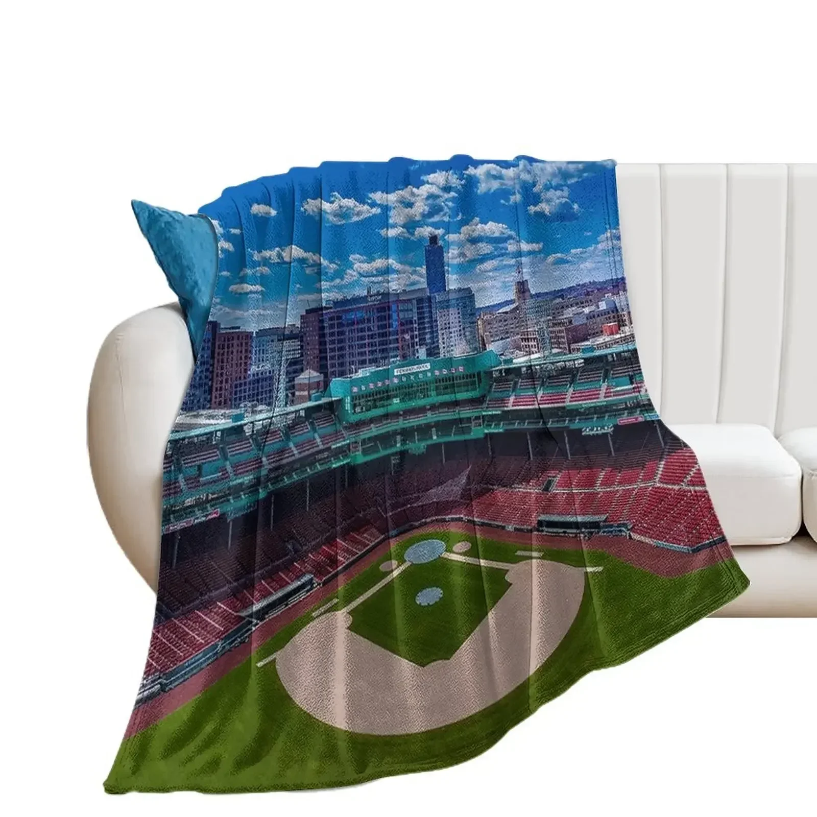 Fenway, Boston baseball stadium, ball field, outfield view, Boston Skyline, beantown Throw Blanket Baby Blankets