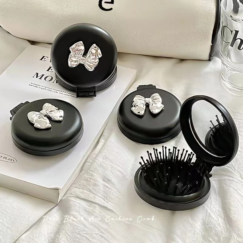 Mirror comb integrated folding storage airbag comb, cute cartoon mini air cushion comb, portable and portable massage comb